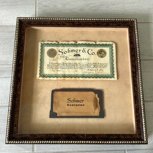 Sohmer & Co framed original certificate